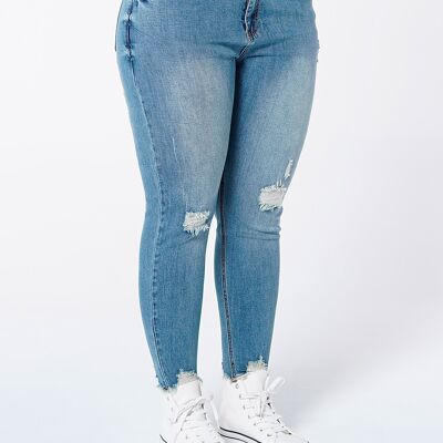 Slim fit jeans with rips - Light Indigo