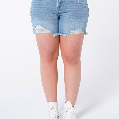 Short denim con rotos - Indigo claro