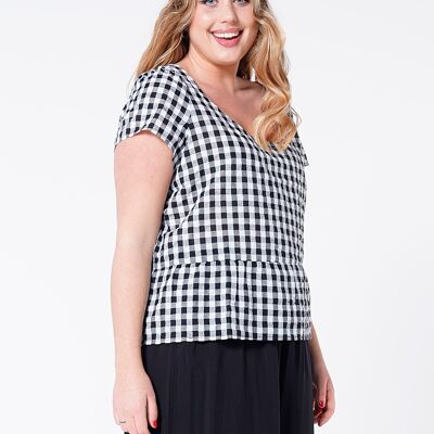 Blouse carreaux Vichy - Noir - Noir