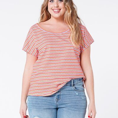 Striped Print T-shirt - Red/Pink