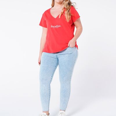 Camiseta maltinto con print posicional - Rojo