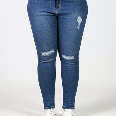 Slim-fit jeans with rips and opening - Dark Indigo