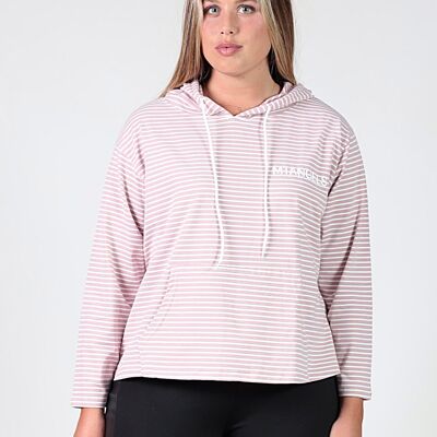 Striped Hooded T-shirt - Light Pink