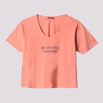 Pigment-T-Shirt mit Botschaft – Orange