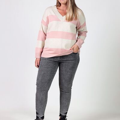 Chunky Striped Sweater - Pink/White