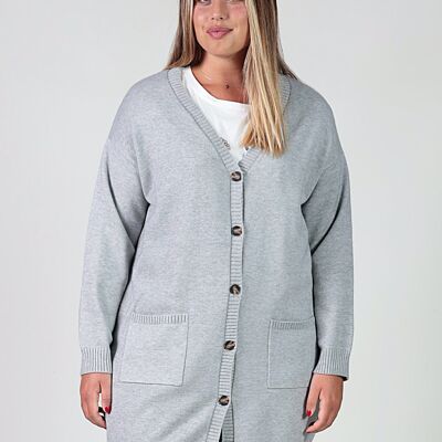 Long gray cardigan with buttons - Light gray