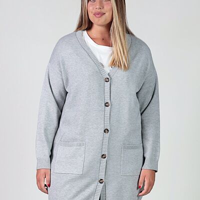 Cardigan largo con botones en gris - Gris claro