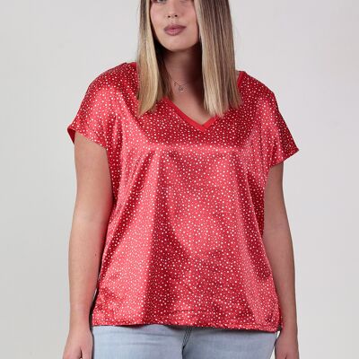 Printed satin blouse with stitch on the back - Red/White