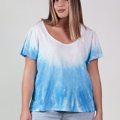 T-shirt tie-dye à manches courtes - Blanc/Bleu
