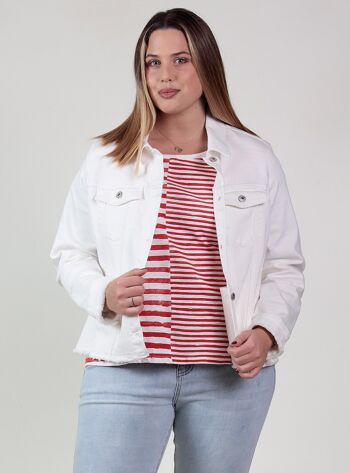 Veste en jean avec ourlet effiloché - Blanc 1