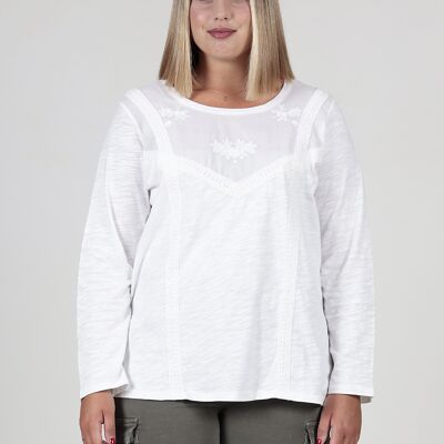 T-shirt with lace details and pleats - Off white