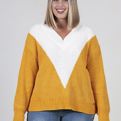Pull Col V Chenille - Moutarde