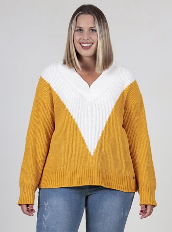 Pull Col V Chenille - Moutarde 1