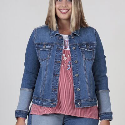 Denim jacket with contrasting pieces - Indigo