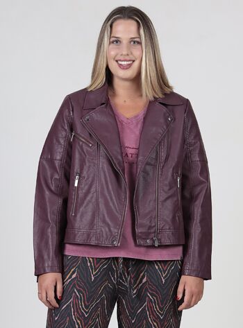 Blouson biker avec surpiqûres aux épaules - Vin 2