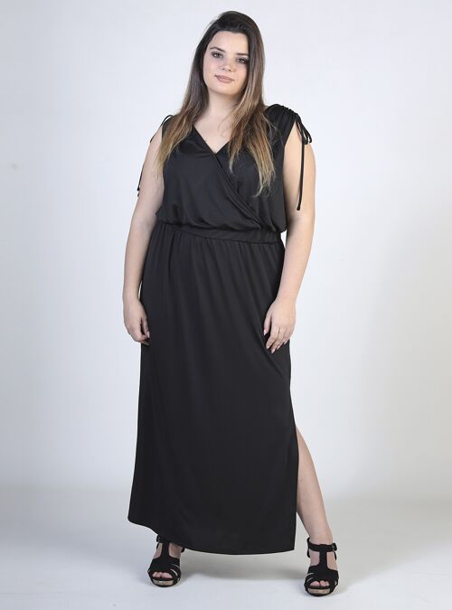 Maxivestido de crepe aberturas laterales - Negro