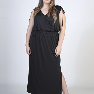 Side Slit Crepe Maxi Dress - Black