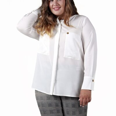 Blusa m/l con bolsillos delanteros - Blanco