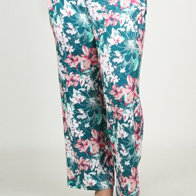 Pantaloni larghi in crêpe stampa fiori - Verde