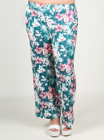 Pantalon large en crêpe imprimé fleurs - Vert 2
