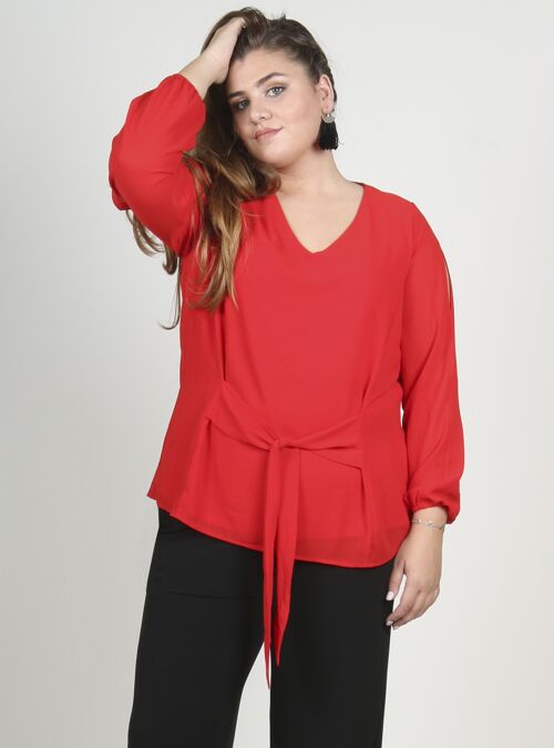 Blusa con mangas abiertas y nudo delante - Rojo