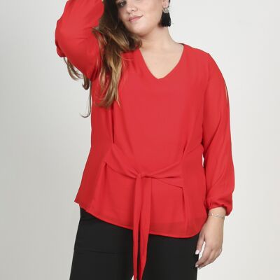Blouse with open sleeves and knot at the front - Red