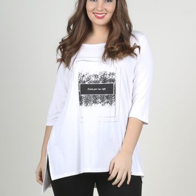Long T-shirt With Positional Print - White