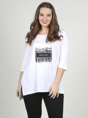 T-shirt long avec imprimé positionnel - Blanc 1