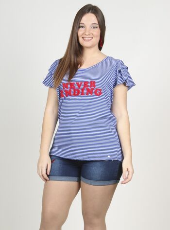 T-shirt rayé avec lettres en fourrure - Bleu/Blanc 2