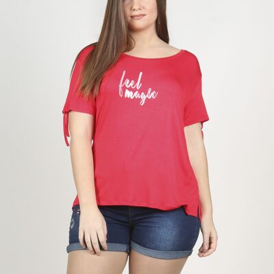 T-shirt with knots on the sleeves - Red