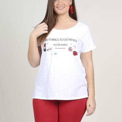 T-Shirt mit Aufnähern und Drucken - Weiß