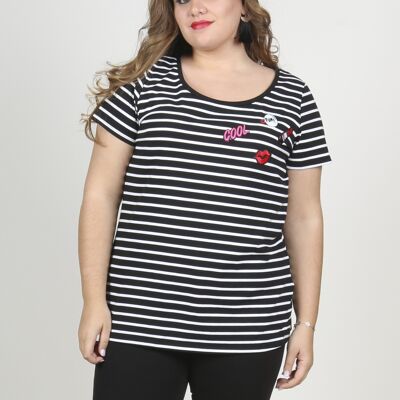 Striped t-shirt with patches - Black/White