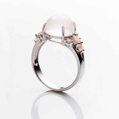 Blooming - anello quarzo rosa pietra di luna argento