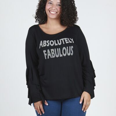 T-shirt with ruffles on the sleeves - Black
