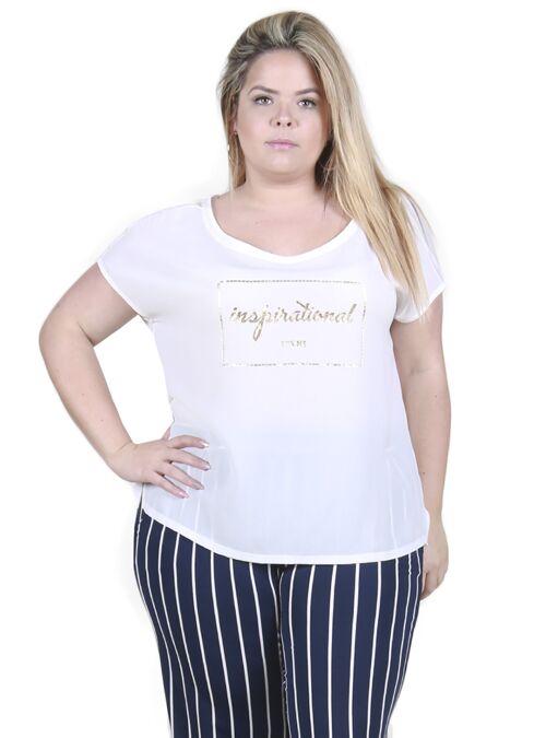 Camiseta con estampado en oro delante - Blanco