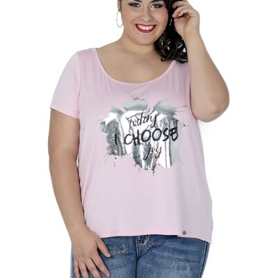 T-Shirt mit silbernem Aufdruck - Pink
