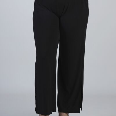 Pantalon large en crêpe avec fentes - Noir