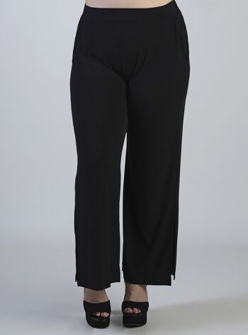 Pantalon large en crêpe avec fentes - Noir 3