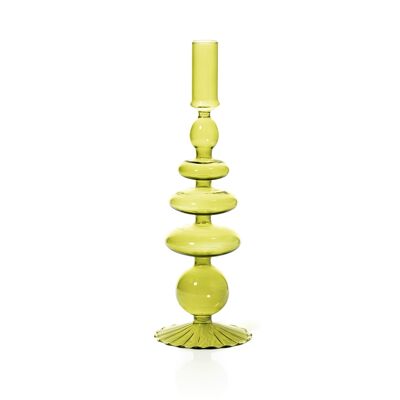 Taper Candle Holder - Coloured Glass - Pear Green