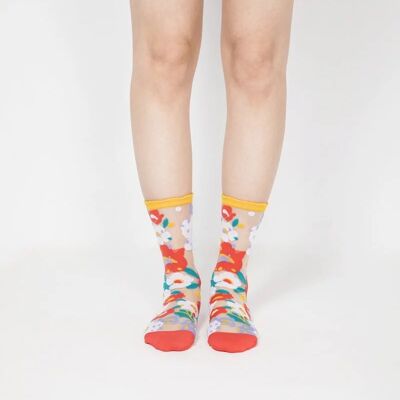 Flower Garden Sheer Socks - Yellow