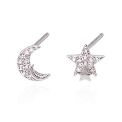 Boucles d'oreilles double lune et étoile Kandra | Argent 925