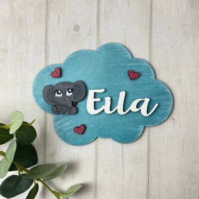 Wall decoration. elephant cloud with name