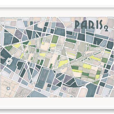 Poster Illustration Map of the 2nd arrondissement of PARIS