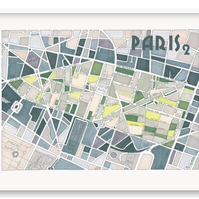 Poster Illustrazione Mappa del 2° arrondissement di PARIGI