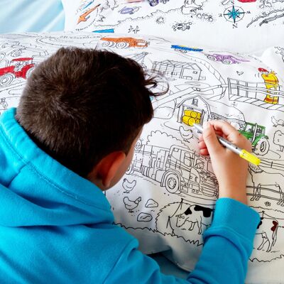Colour In Cars, Trucks & Tractors Pillowcase Educational Kids Gift