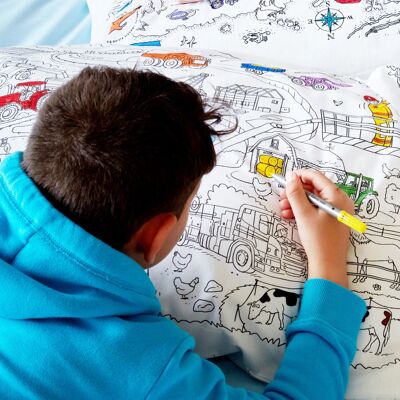 Color In Cars, Trucks & Tractors Funda de almohada Regalo educativo para niños