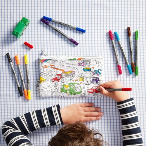 Colour In Cars, Trucks & Tractors Pencil Case Creative Kids Gift