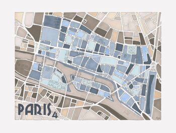Affiche Illustration Plan du 4ème arrondissement de PARIS 4