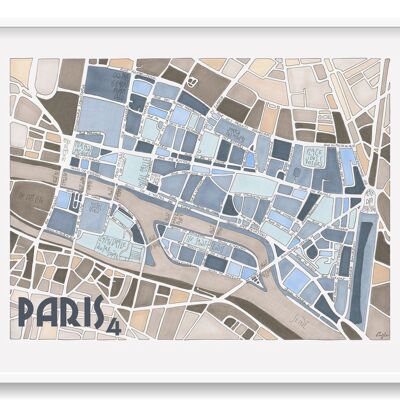 Poster Illustration Map of the 4th arrondissement of PARIS