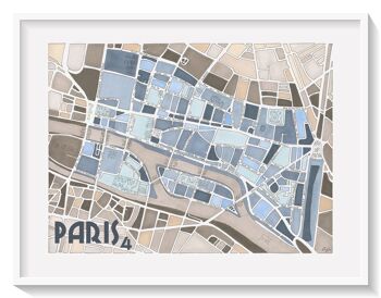 Affiche Illustration Plan du 4ème arrondissement de PARIS 1